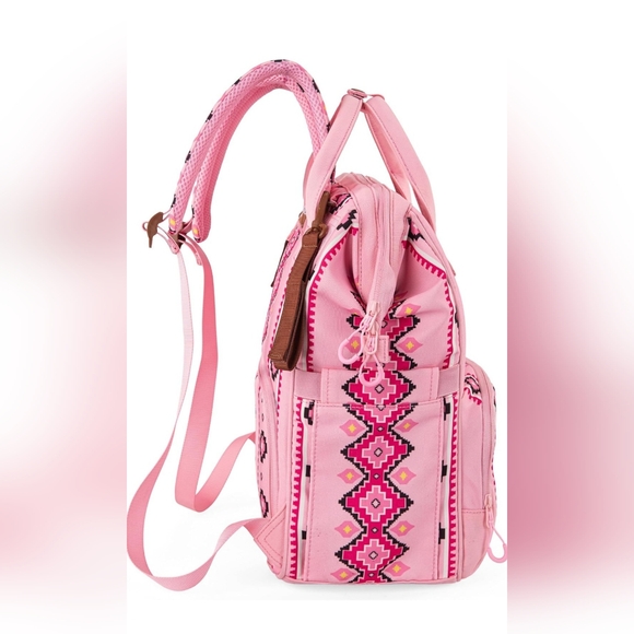 Wrangler Aztec Southwestern Pattern Sided Print Multi-Function Backpack Pink - Picture 5 of 9